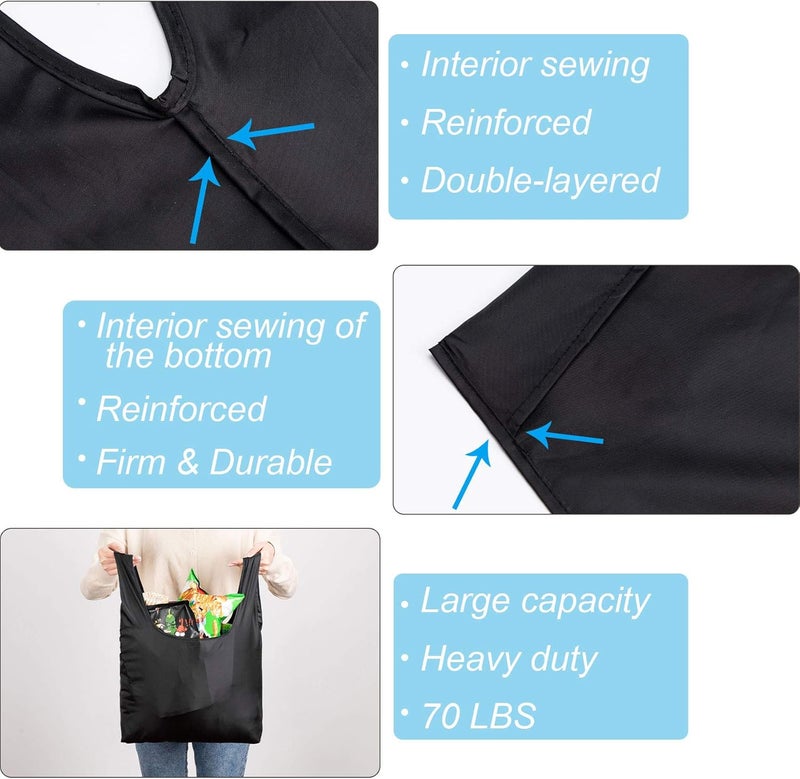 CiCiGo Large Reusable Bags Shopping Washable Foldable 6 Pack Grocery Bags Heavy Duty Lightweight Folding Gift Tote Bags Durable Polyester Black - Image 5